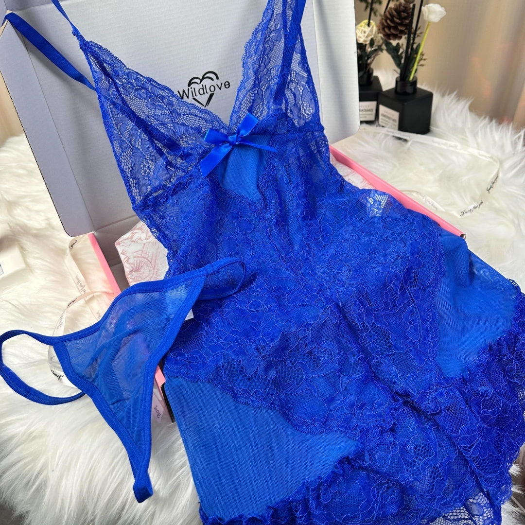 Women's One Piece Sexy And Cute Style Lace Cami NiahtdressRuffle Hem Sheer Babydoll Chemise Nightgown,fashionsleepwear Sultry Lingerie