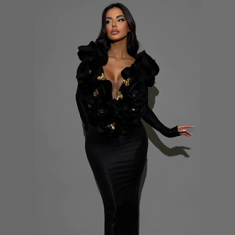 Women's Three-dimensional Flower Sexy Dress